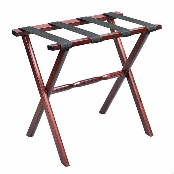 Homeroots HomeRoots 383075 Hotel Cherry Mahogany Folding Luggage Rack with Black Straps 383075